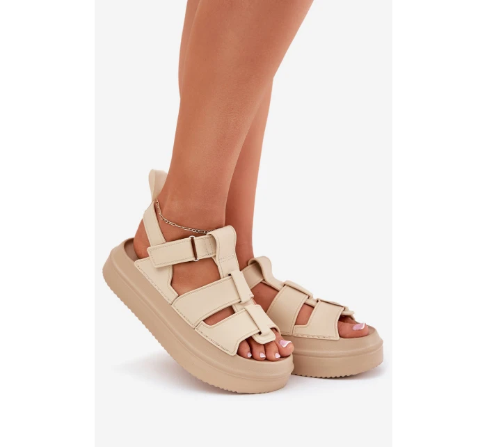 Sandały Damskie Na Platformie Beżowe Nitavelia