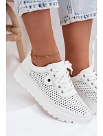 Kožené Ažurové Dámské Polobotky model 22107518 Bílé - VINCEZA