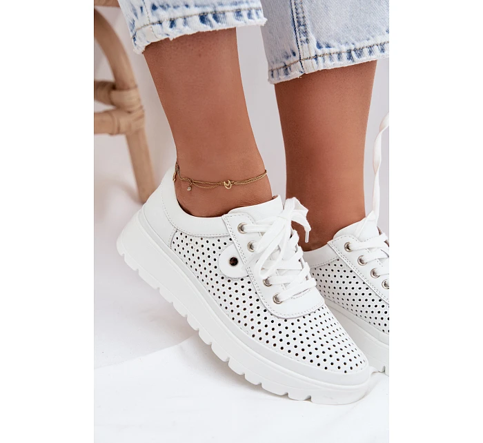 Kožené Ažurové Dámské Polobotky model 22107518 Bílé - VINCEZA