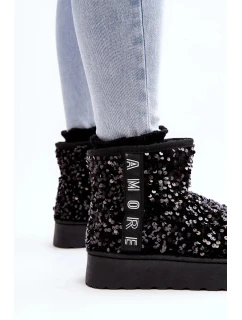 Dámske snežnice na platforme s flitrami, čierne Silmo