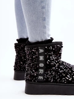 Dámske snežnice na platforme s flitrami, čierne Silmo