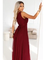 model 21798969 Dlouhé třpytivé večerní šaty na jedno rameno vínové - numoco basic