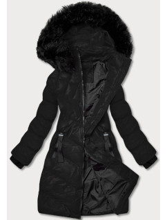 Čierna dámska zimná bunda s ozdobným prešívaním (5M730-392)
