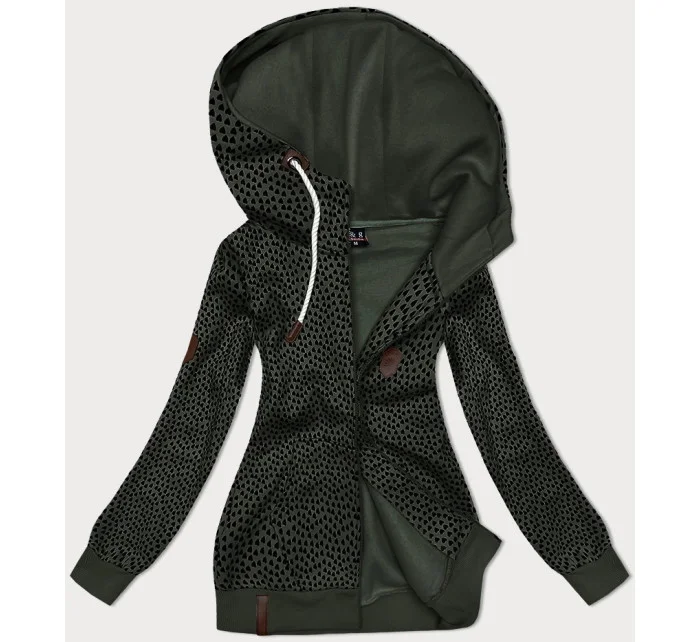 Dámska mikina na zips v armádnej farbe so srdiečkovým vzorom (2315) Dámska mikina na zips v armádnej farbe so srdiečkovým vzorom (2315)