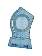 Plastová trofej - transparentná zlatá s priestorom na vložku 25/40 mm a plaketu 56 mmX18 mm T-M