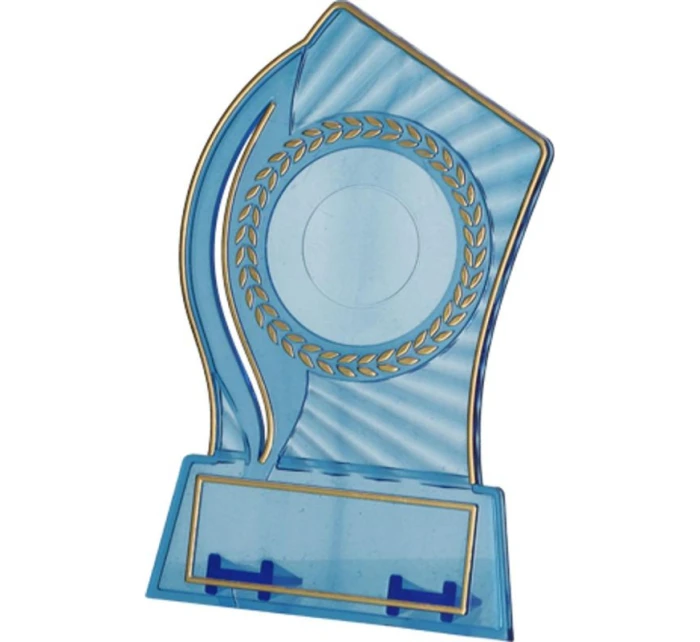 Plastová trofej - transparentná zlatá s priestorom na vložku 25/40 mm a plaketu 56 mmX18 mm T-M