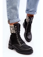 Damskie Botki Workery Ze Skarpetą Czarne Hakina Damskie Botki Workery Ze Skarpetą Czarne Hakina