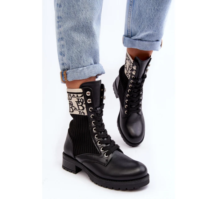 Damskie Botki Workery Ze Skarpetą Czarne Hakina Damskie Botki Workery Ze Skarpetą Czarne Hakina
