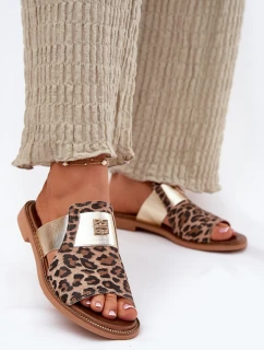 Eleganckie Klapki Ze Skóry Naturalnej Na Płaskim Obcasie Zazoo 40423 Panterka