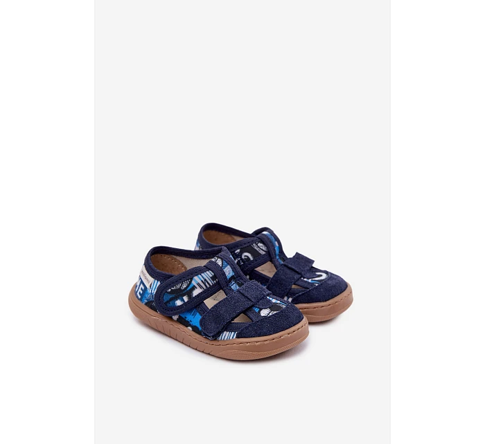Dětské barefoot pantofle Milami tmavě modré s míčky