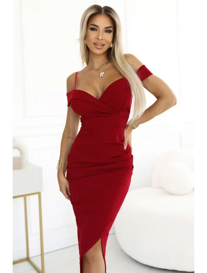 564-8 CALLIE Midi šaty s odhalenými ramenami a výstrihom - MORRONEY 564-8 CALLIE Midi šaty s odhalenými ramenami a výstrihom - MORRONEY