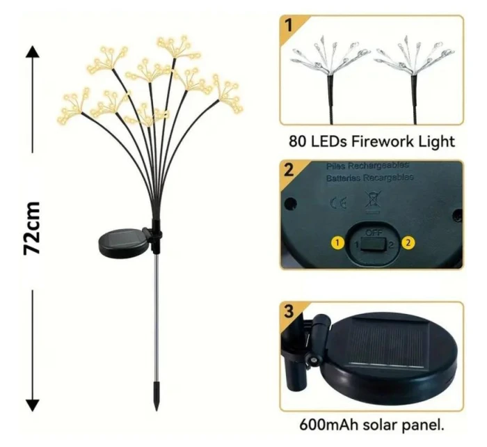 SOLÁRNE SVIETIDLO DÚCHADLO STROM OHŇOSTROJ 72CM 60 LED