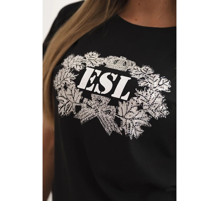 Dámská bavlněná halenka s ozdobným potiskem ESL černá