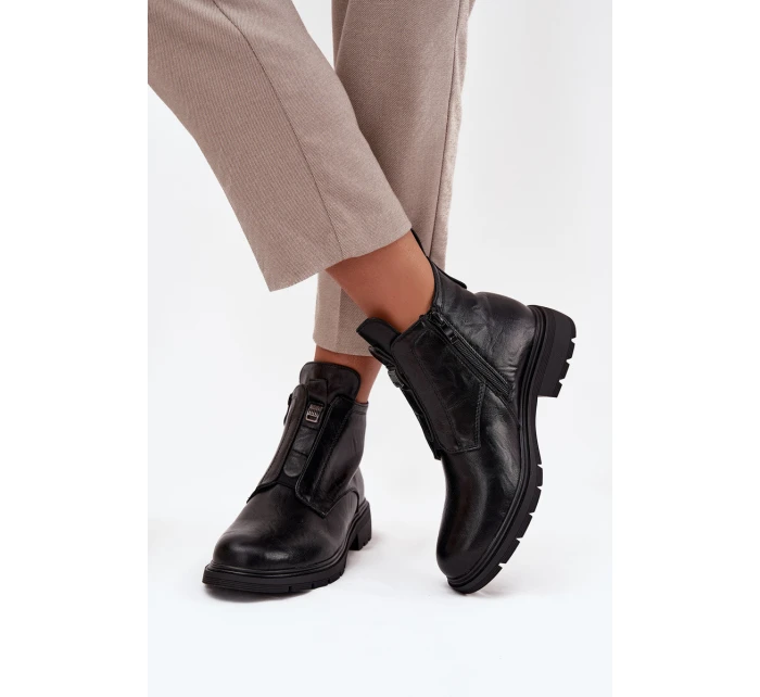 Ocieplane Botki Damskie Na Zamek Z Ozdobnym Detalem Czarne Roselle Ocieplane Botki Damskie Na Zamek Z Ozdobnym Detalem Czarne Roselle
