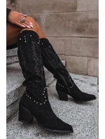 Damskie Kozaki Kowbojki Ze Zdobieniem Na Słupku Czarne Darella Damskie Kozaki Kowbojki Ze Zdobieniem Na Słupku Czarne Darella