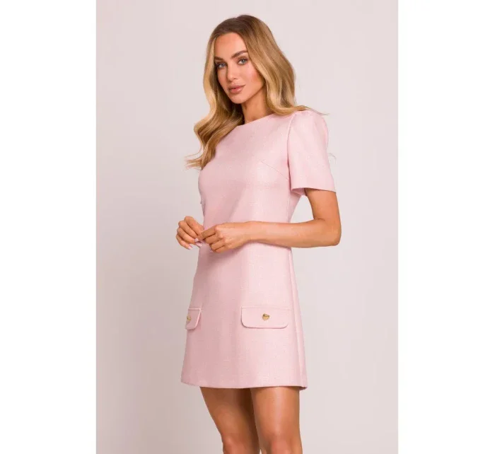 M855 Mini šaty v áčkovej línii - broskyňové