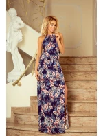 191-2 MAXI šaty so zaväzovaním za krkom a rozparkom - MALVES 191-2 MAXI šaty so zaväzovaním za krkom a rozparkom - MALVES