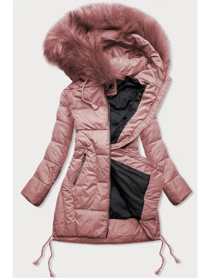 Dámska prešívaná zimná bunda s kapucňou Old Pink (7690)