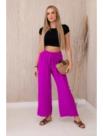 Kalhoty s širokým pasem tmavě fialová Kalhoty s širokým pasem tmavě fialová