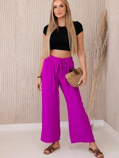 Široké nohavice v páse tmavo fialové