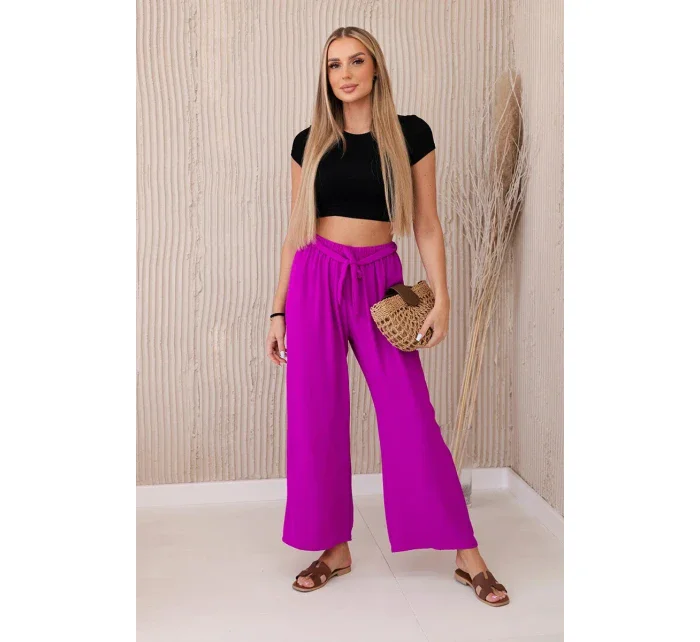 Kalhoty s širokým pasem tmavě fialová Kalhoty s širokým pasem tmavě fialová