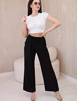 Viskózové nohavice so širokými nohavicami čierne