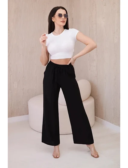 Viskózové kalhoty se širokými nohavicemi černý