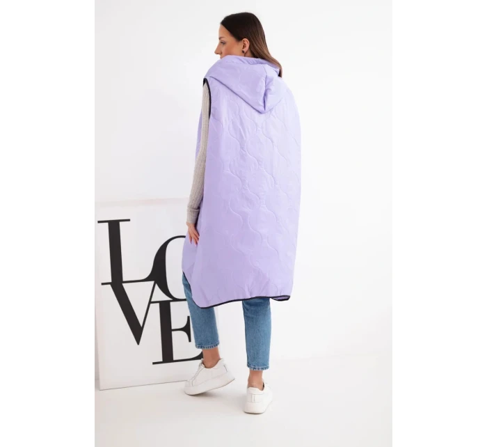Dámská prošívaná vesta Plus Size s kapucí na zip světle fialová