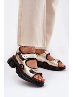 Dámské kožené sandály se suchým zipem model 21696030 zlaté - Artiker