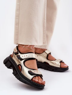 Dámské kožené sandály se suchým zipem model 21696030 zlaté - Artiker