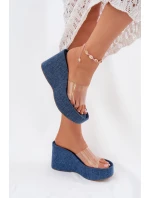Dámské Pantofle Na Klínu S Páskem Džínové model 21699263 - Boto
