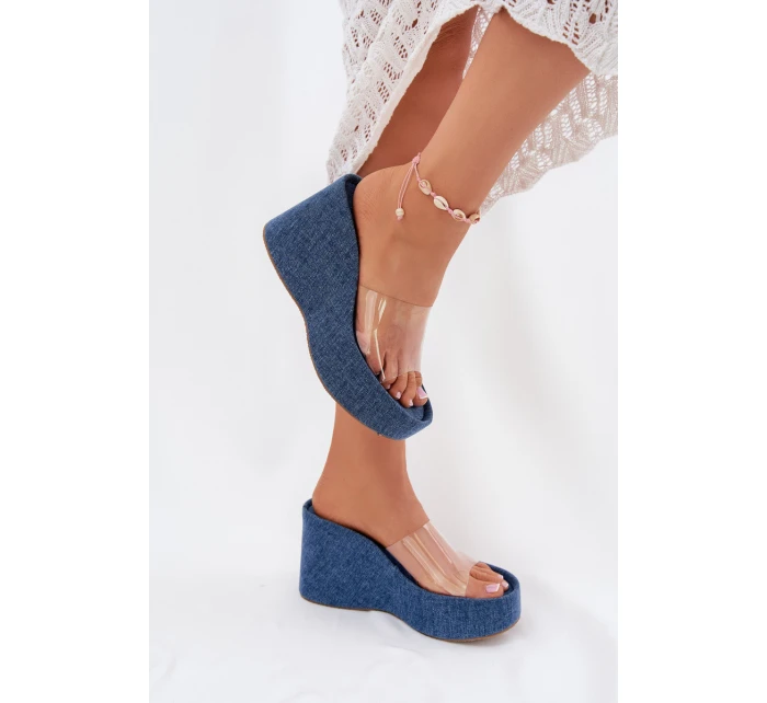 Dámské Pantofle Na Klínu S Páskem Džínové model 21699263 - Boto