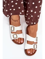 Damskie Klapki Na Korkowej Platformie Z Klamrami Białe Vesina