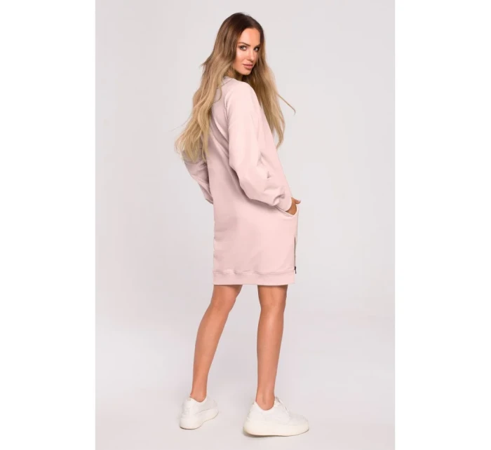 M676 Svetrová tunika so zipsami - cukríkovo ružová