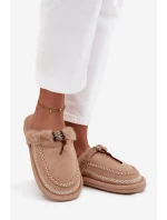 Dámske kožušinové papuče s kožušinou a výšivkou - béžové Perivelle Dámske kožušinové papuče s kožušinou a výšivkou - béžové Perivelle