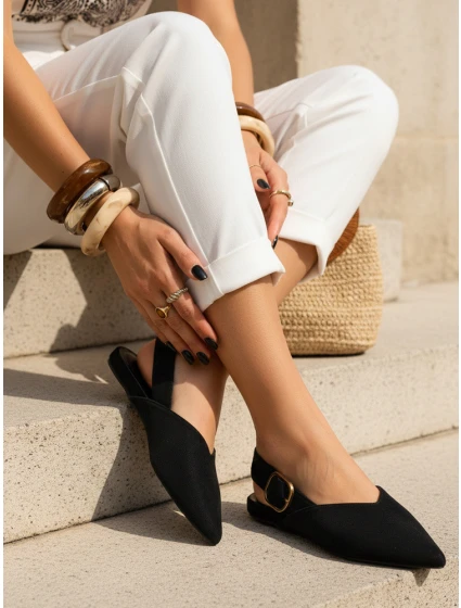 Dámske semišové baleríny s otvoreným podpätkom slingback black FashionStreet ZY1353