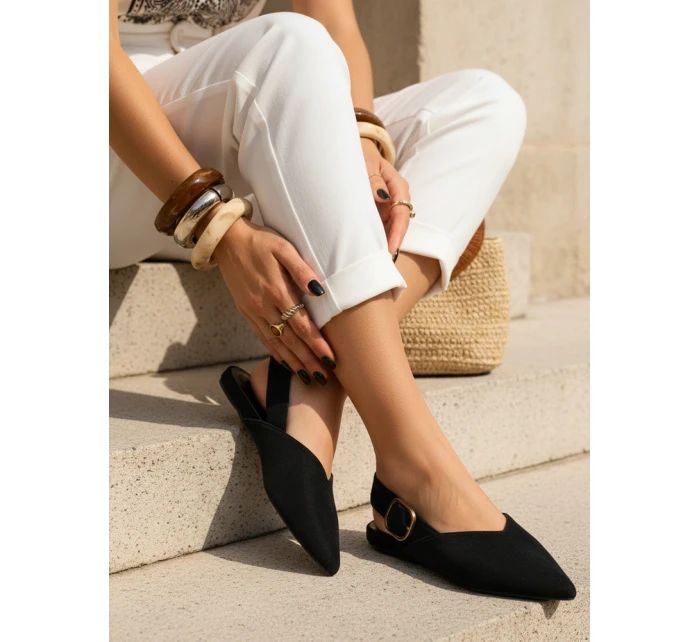 Dámske semišové baleríny s otvoreným podpätkom slingback black FashionStreet ZY1353