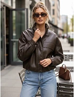 Dámska oversize kožená bunda s vysokým golierom hnedá FashionStreet TY5650