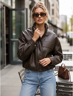 Dámska oversize kožená bunda s vysokým golierom hnedá FashionStreet TY5650