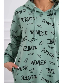 Mikina s nápisy tmavě mátová