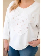 Dámská bavlněná blůza Plus Size s výstřihem do V bílá