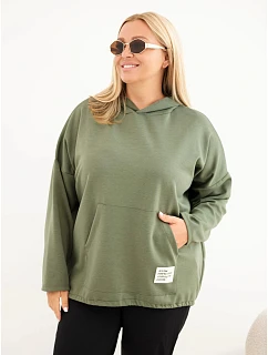 Dámska mikina Plus Size z viskózy s kapucňou a klokaním vreckom, farba khaki