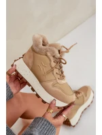 Skórzane Sneakersy Trapery Damskie Z Futerkiem Na Platformie Big Star OO274A330 Beżowe Skórzane Sneakersy Trapery Damskie Z Futerkiem Na Platformie Big Star OO274A330 Beżowe