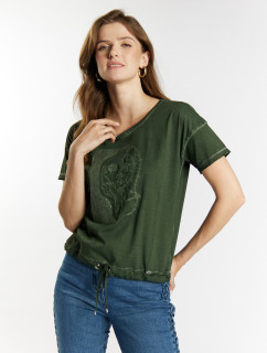 Monnari Blúzky Bavlnené tričko s pracím efektom Bottle Green