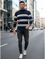 Pánský pruhovaný svetr s polovičním rolákem tmavě modrý Dstreet model 21971532 - FashionStreet Pánský pruhovaný svetr s polovičním rolákem tmavě modrý Dstreet model 21971532 - FashionStreet