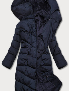 Tmavomodrá dlhá dámska zimná bunda (2M-033)