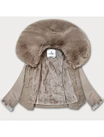 Bunda z eko kože s kožušinovým golierom Glakate beige (LU98091#) Bunda z eko kože s kožušinovým golierom Glakate beige (LU98091#)