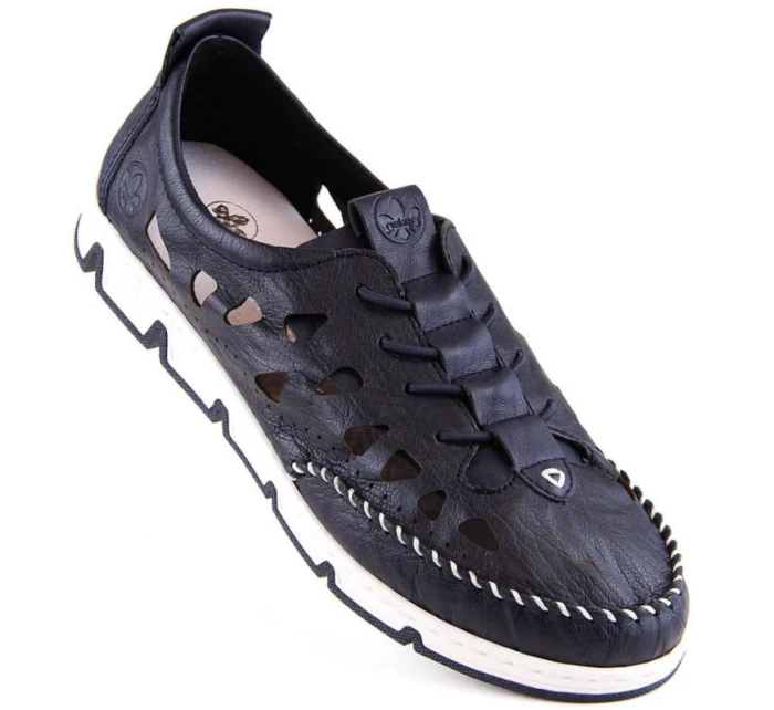 W modrá kožená polobotka s podrážkou model 19737391 - Rieker W modrá kožená polobotka s podrážkou model 19737391 - Rieker