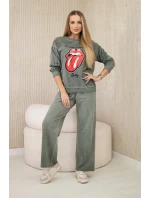 Bavlněná souprava model 20330053 potiskem teplákové + kalhoty khaki - K-Fashion Bavlněná souprava model 20330053 potiskem teplákové + kalhoty khaki - K-Fashion