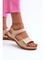 Pohodlné dámské sandály na suchý zip béžové model 21661112 - EVENTO